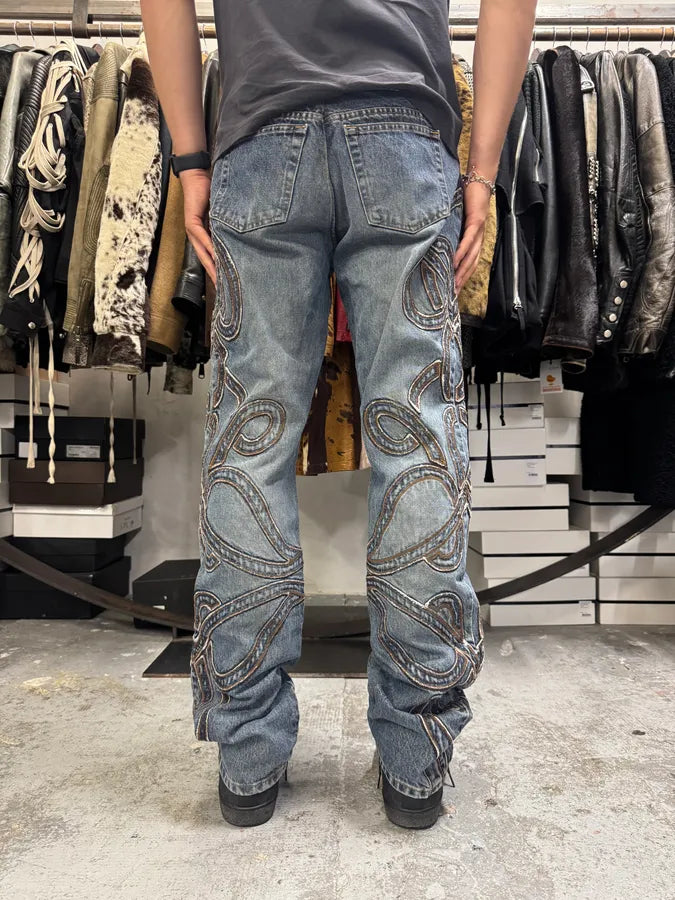 2000s Roberto Cavalli Blue Denim Abstract Lines Jeans AmbiYTg 3