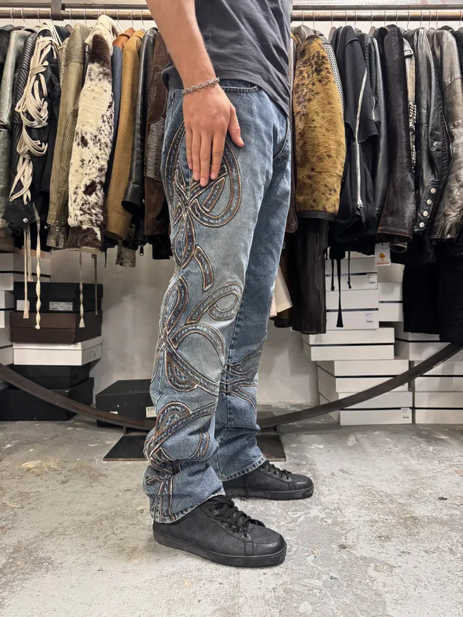 2000s Roberto Cavalli Blue Denim Abstract Lines Jeans AmbiYTg 2