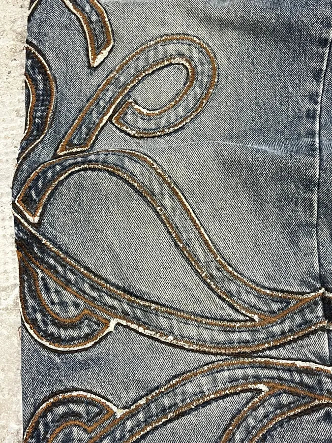 2000s Roberto Cavalli Blue Denim Abstract Lines Jeans AmbiYTg 9