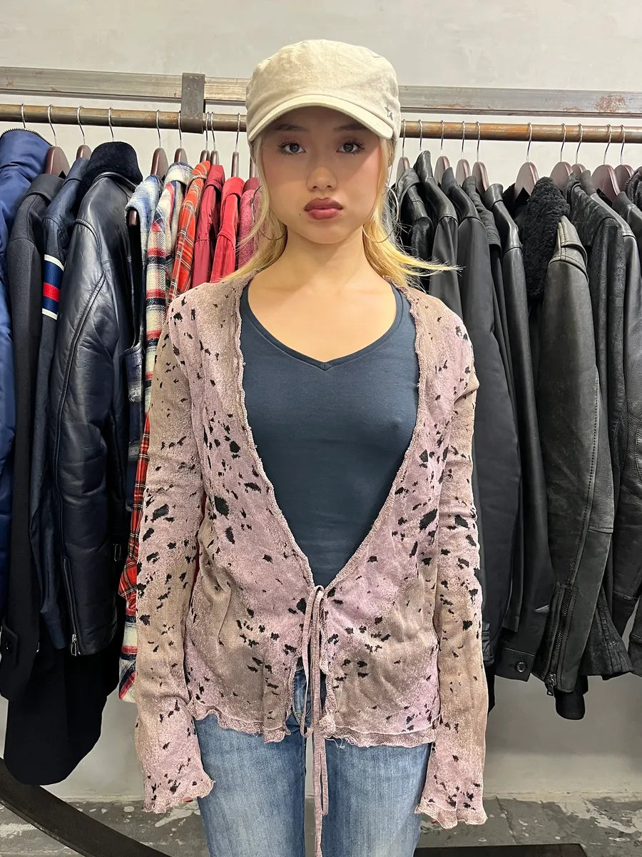 2000s Roberto Cavalli Destroyed Effect Grey Purple Cardigan DnyvvAs 1