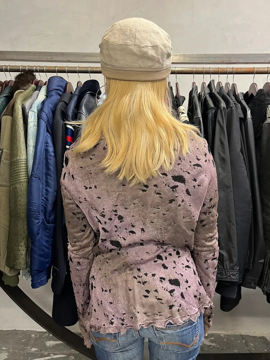 2000s Roberto Cavalli Destroyed Effect Grey Purple Cardigan DnyvvAs 2