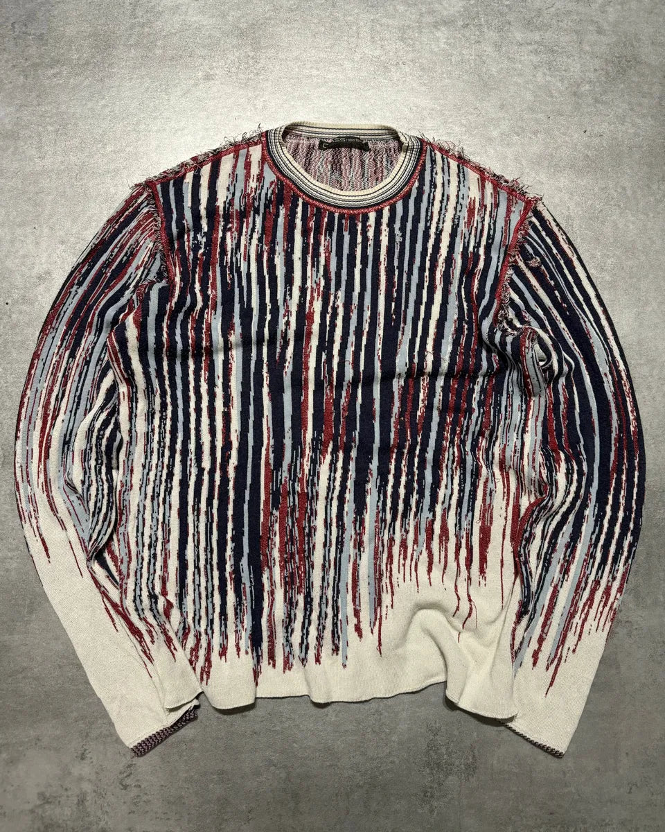 2000s Roberto Cavalli Destructured Blue & Red Distressed Sweater (M) 0