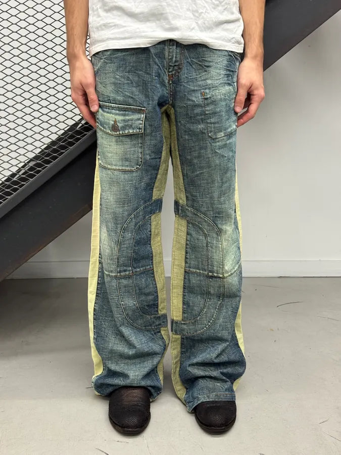 2000s Roberto Cavalli Devil’s Baggy Blue & Cream Jeans LwfbsdA 0