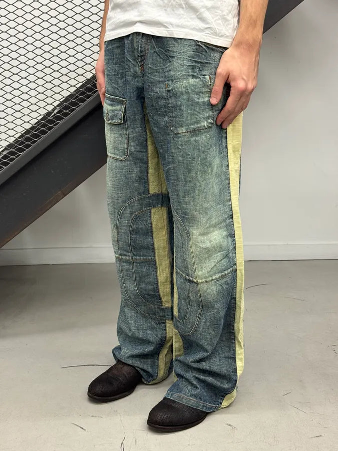 2000s Roberto Cavalli Devil’s Baggy Blue & Cream Jeans LwfbsdA 1