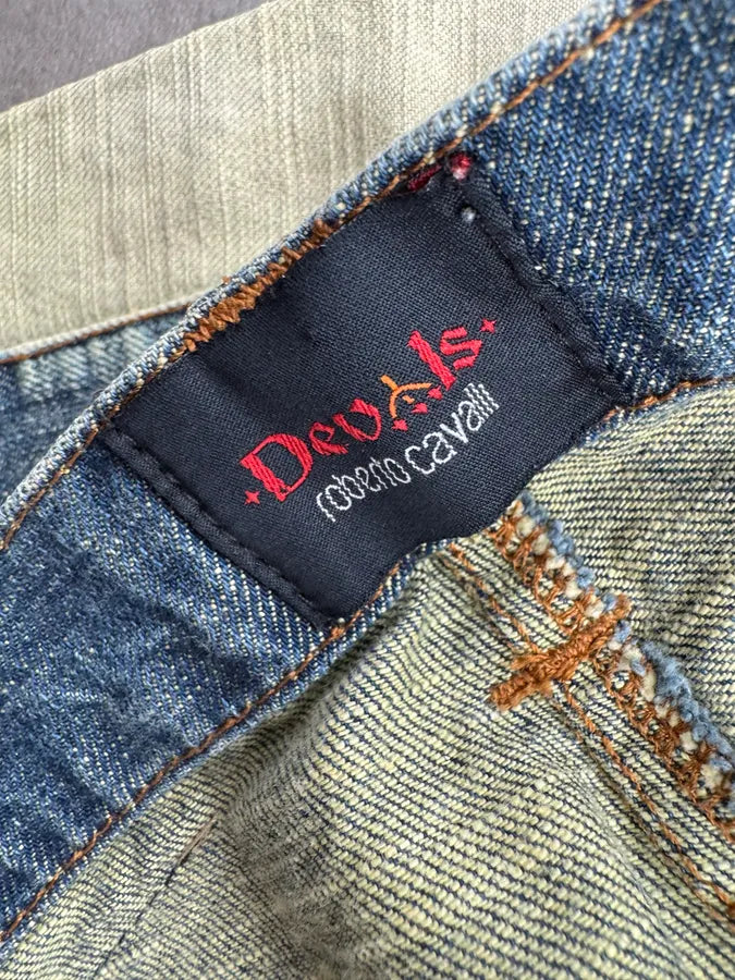 2000s Roberto Cavalli Devil’s Baggy Blue & Cream Jeans LwfbsdA 11
