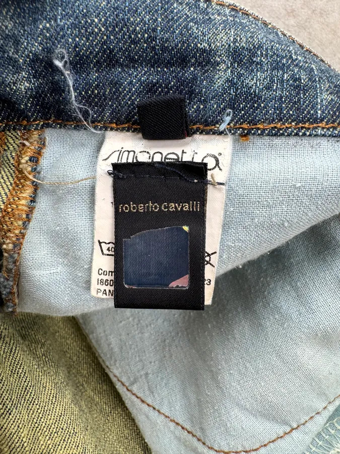 2000s Roberto Cavalli Devil’s Baggy Blue & Cream Jeans LwfbsdA 12