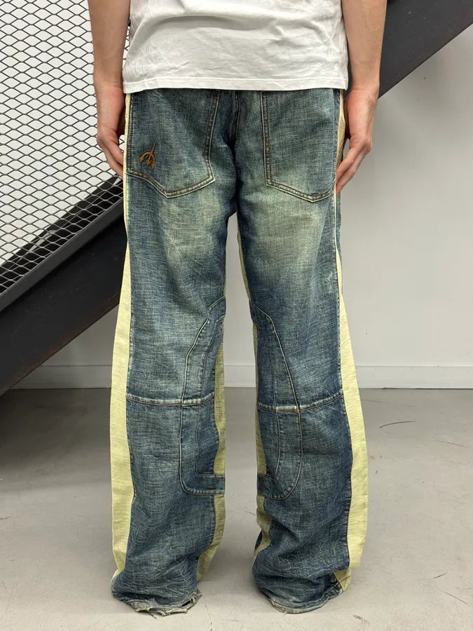 2000s Roberto Cavalli Devil’s Baggy Blue & Cream Jeans LwfbsdA 2