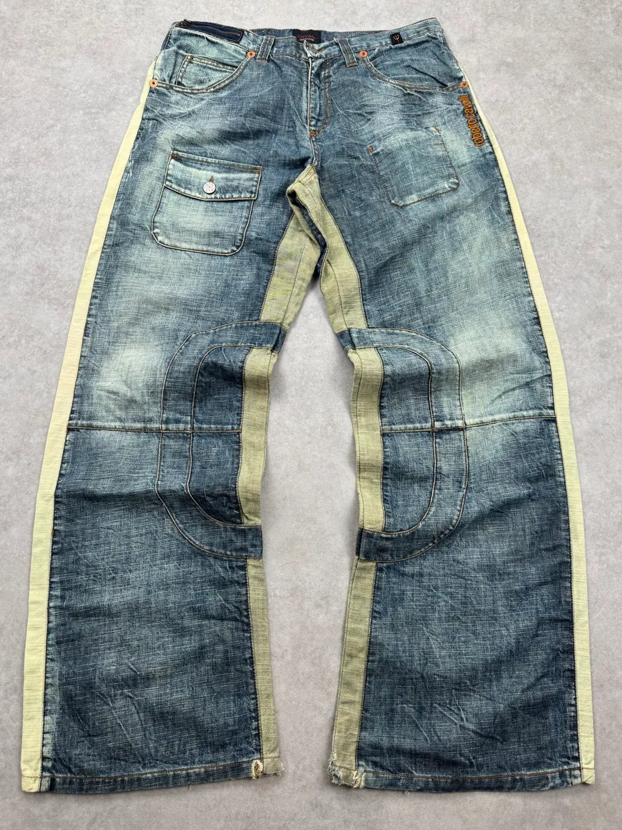 2000s Roberto Cavalli Devil’s Baggy Blue & Cream Jeans LwfbsdA 3