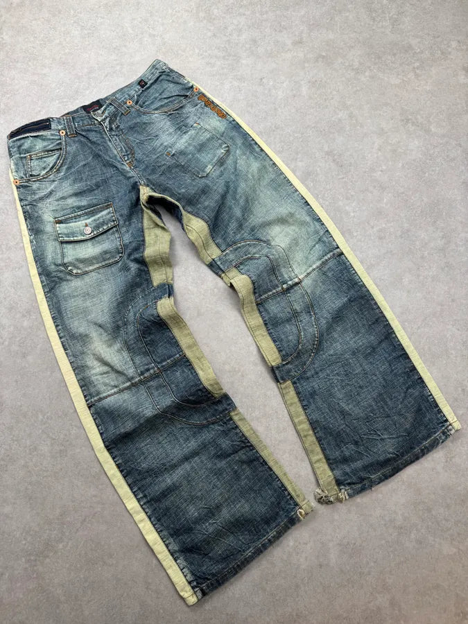 2000s Roberto Cavalli Devil’s Baggy Blue & Cream Jeans LwfbsdA 4