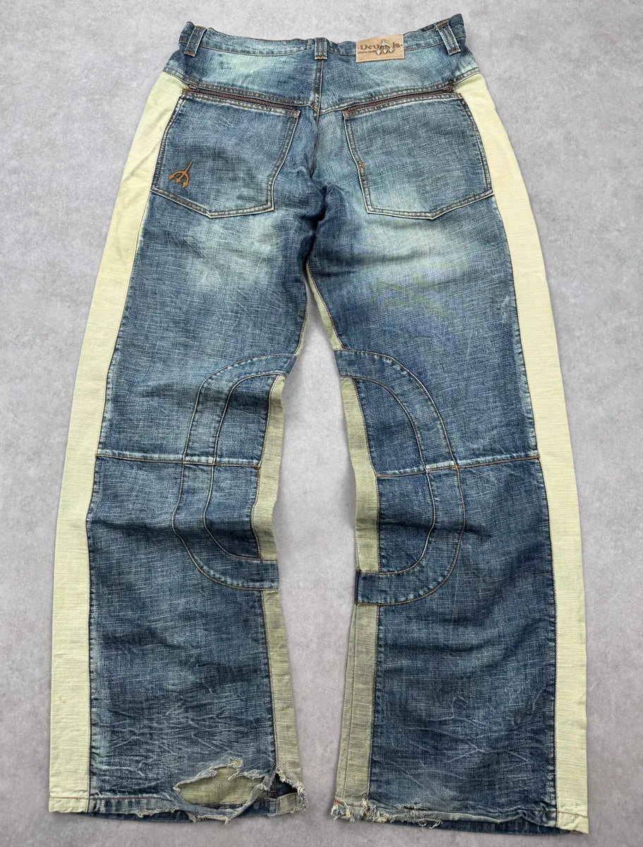 2000s Roberto Cavalli Devil’s Baggy Blue & Cream Jeans LwfbsdA 5