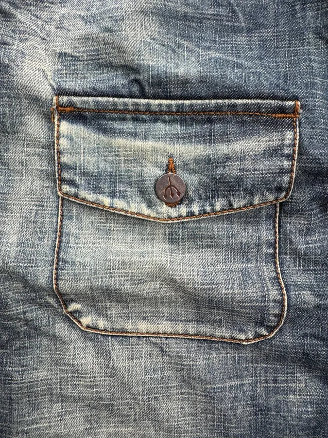 2000s Roberto Cavalli Devil’s Baggy Blue & Cream Jeans LwfbsdA 9