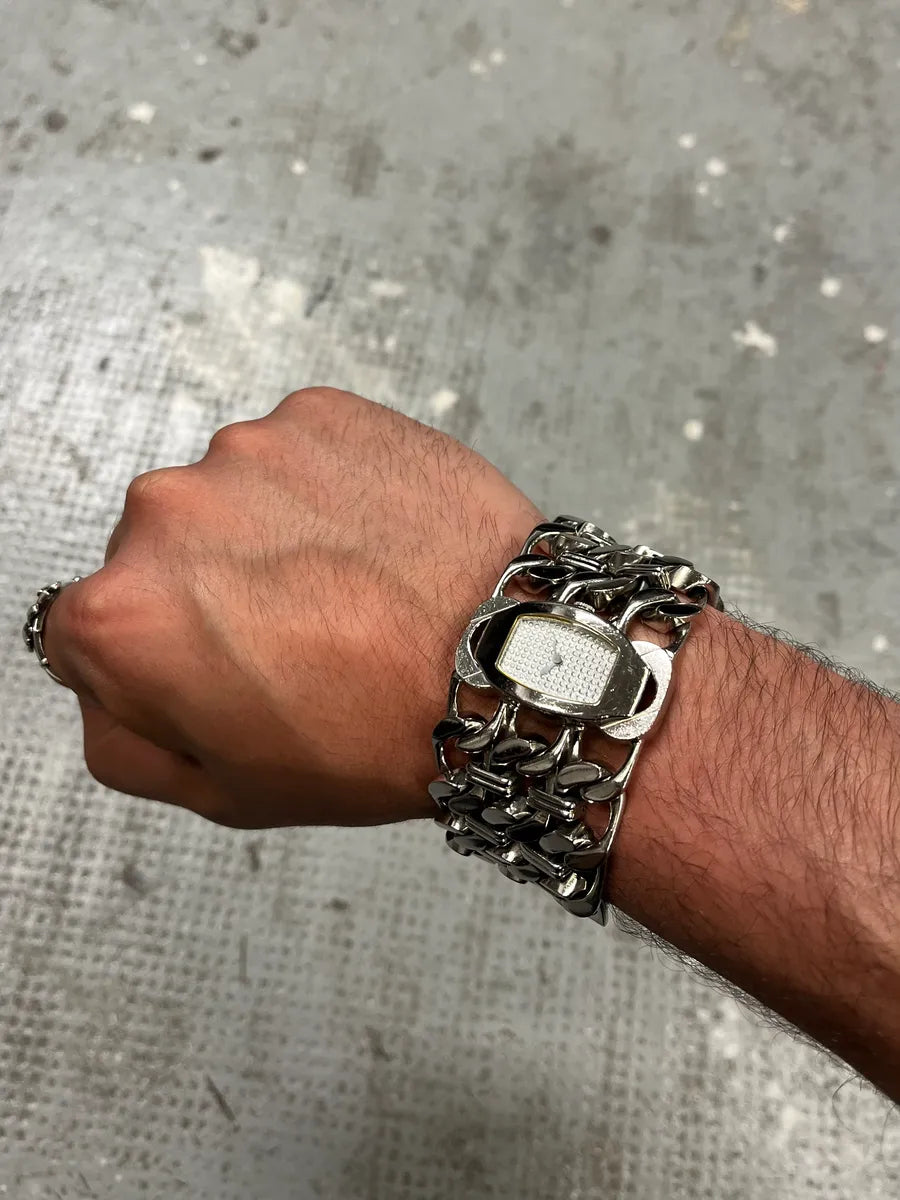 2000s Roberto Cavalli Double Chain Silver Steel Contemporary  Watch (OS) GllUWnk 0