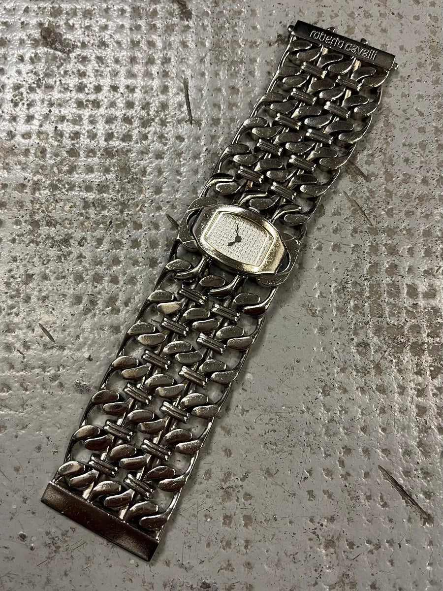 2000s Roberto Cavalli Double Chain Silver Steel Contemporary  Watch (OS) GllUWnk 1