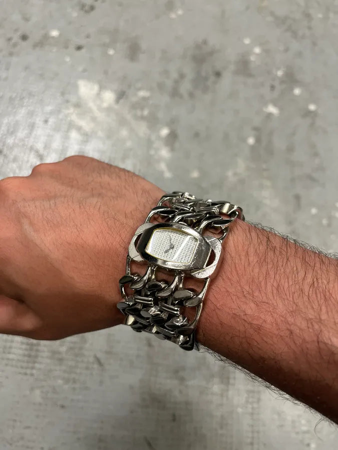 2000s Roberto Cavalli Double Chain Silver Steel Contemporary  Watch (OS) GllUWnk 2