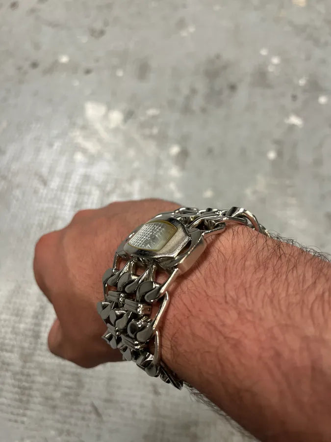 2000s Roberto Cavalli Double Chain Silver Steel Contemporary  Watch (OS) GllUWnk 4