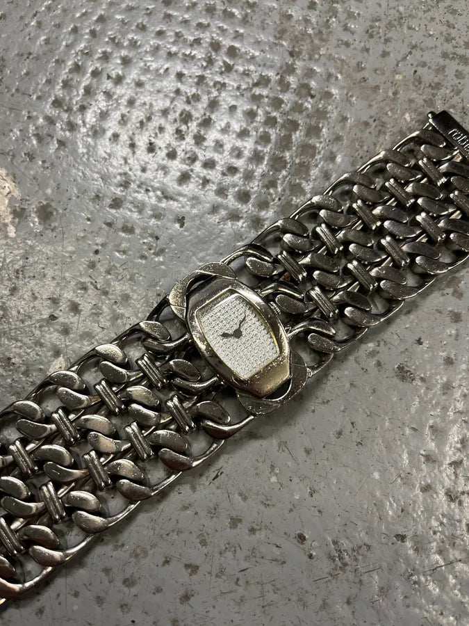 2000s Roberto Cavalli Double Chain Silver Steel Contemporary  Watch (OS) GllUWnk 5