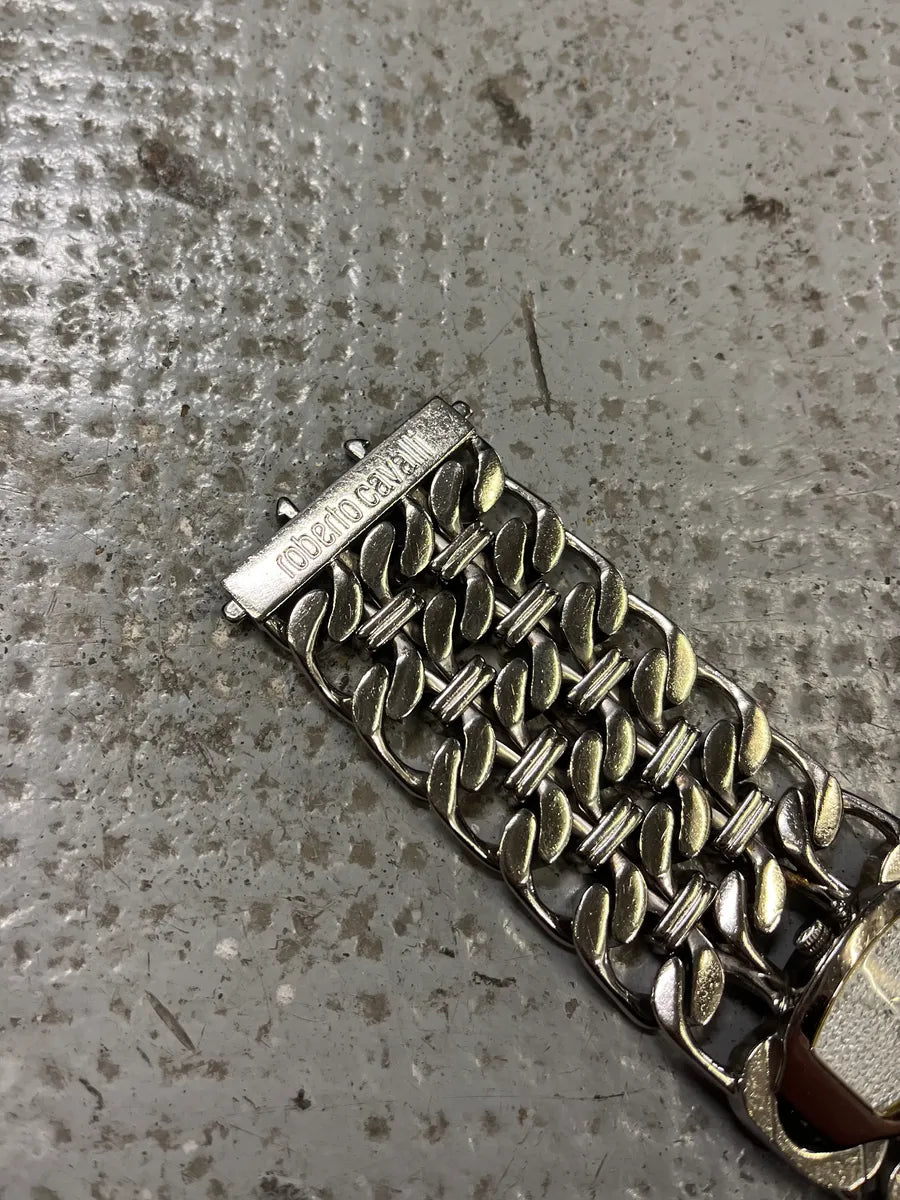 2000s Roberto Cavalli Double Chain Silver Steel Contemporary  Watch (OS) GllUWnk 6