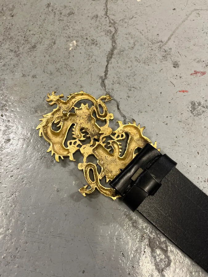 2000s Roberto Cavalli Dragon Buckle Black Leather Belt exCGSQl 6