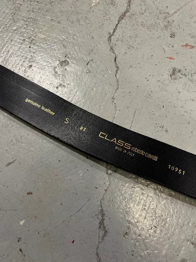 2000s Roberto Cavalli Dragon Buckle Black Leather Belt exCGSQl 7