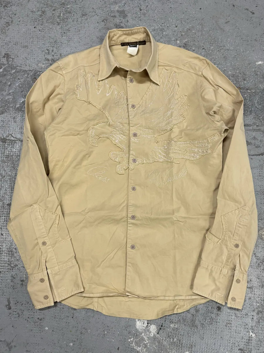 2000s Roberto Cavalli Eagle Patch Beige Shirt ArGkYIm 0