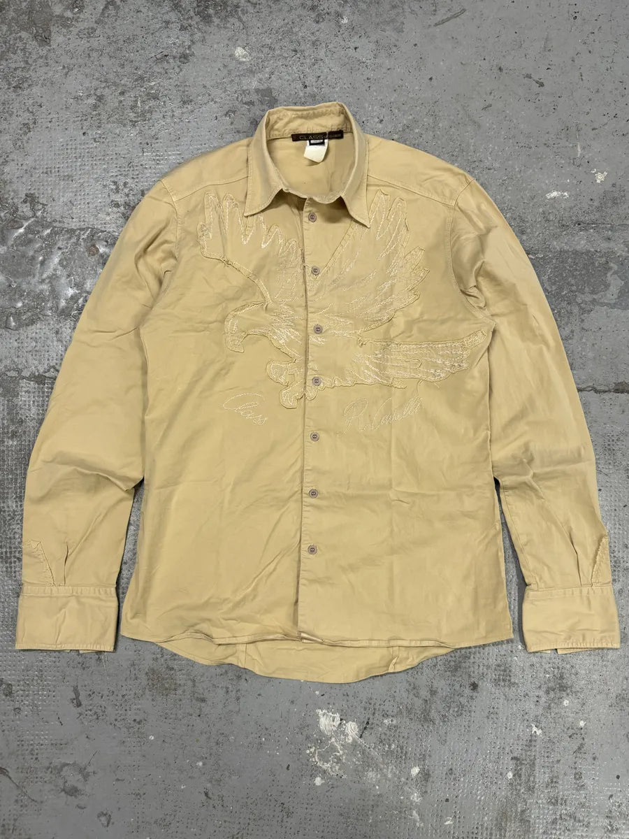 2000s Roberto Cavalli Eagle Patch Beige Shirt ArGkYIm 3