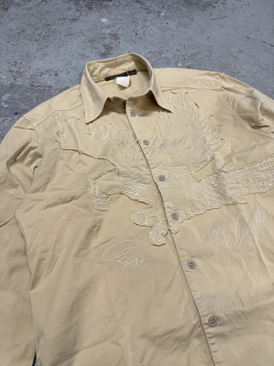 2000s Roberto Cavalli Eagle Patch Beige Shirt ArGkYIm 4