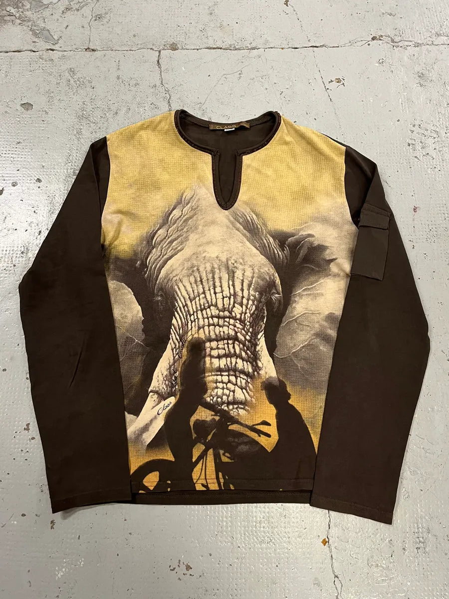 2000s Roberto Cavalli Elephant Beige & Brown Tunisian Longsleeve vBebSat 0