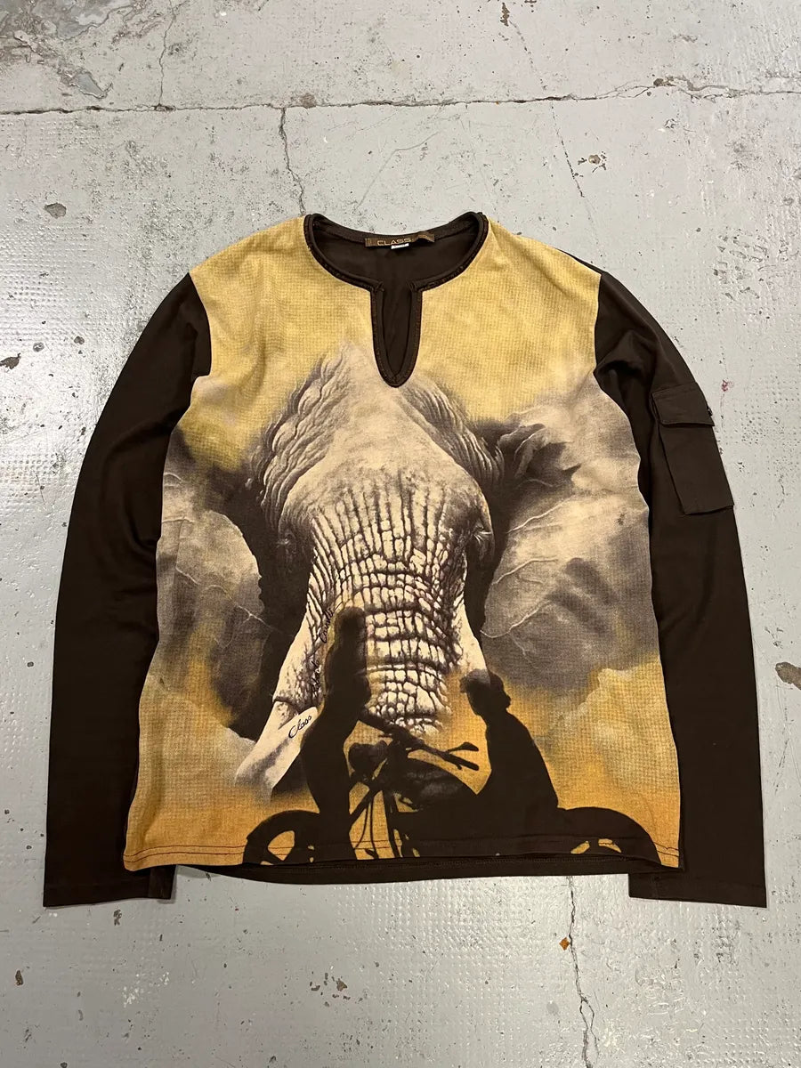 2000s Roberto Cavalli Elephant Beige & Brown Tunisian Longsleeve vBebSat 3