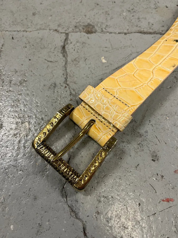 2000s Roberto Cavalli Embellished Crocodile Effect Yellow Leather Belt reRjMxS 4