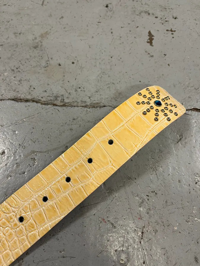 2000s Roberto Cavalli Embellished Crocodile Effect Yellow Leather Belt reRjMxS 5