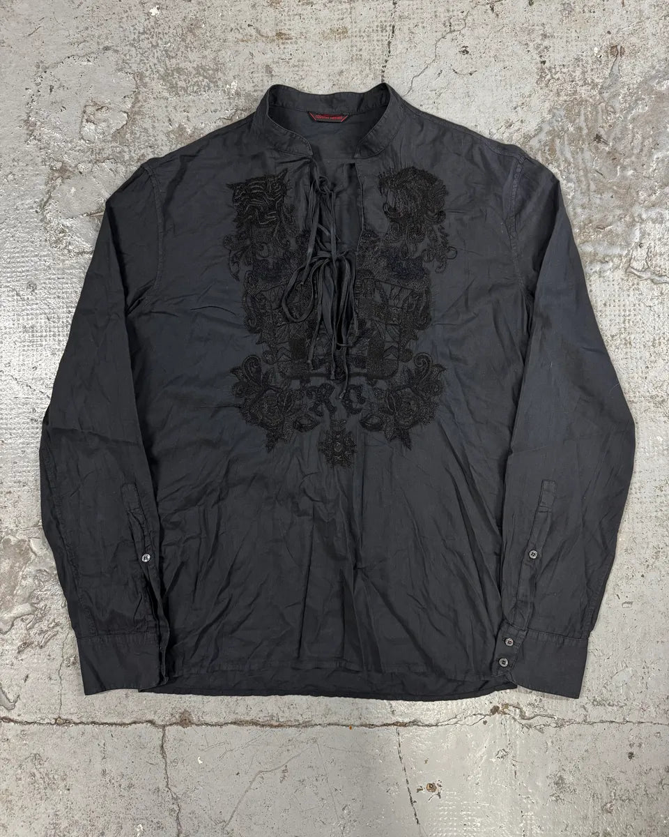 2000s Roberto Cavalli Embroided Black Linen Shirt uLmJQHJ 0