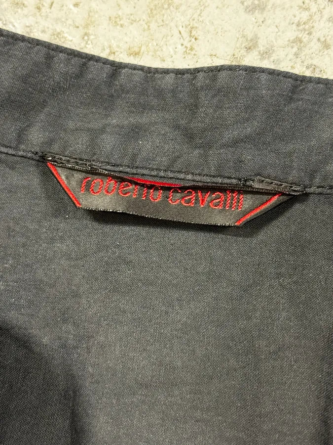 2000s Roberto Cavalli Embroided Black Linen Shirt uLmJQHJ 5