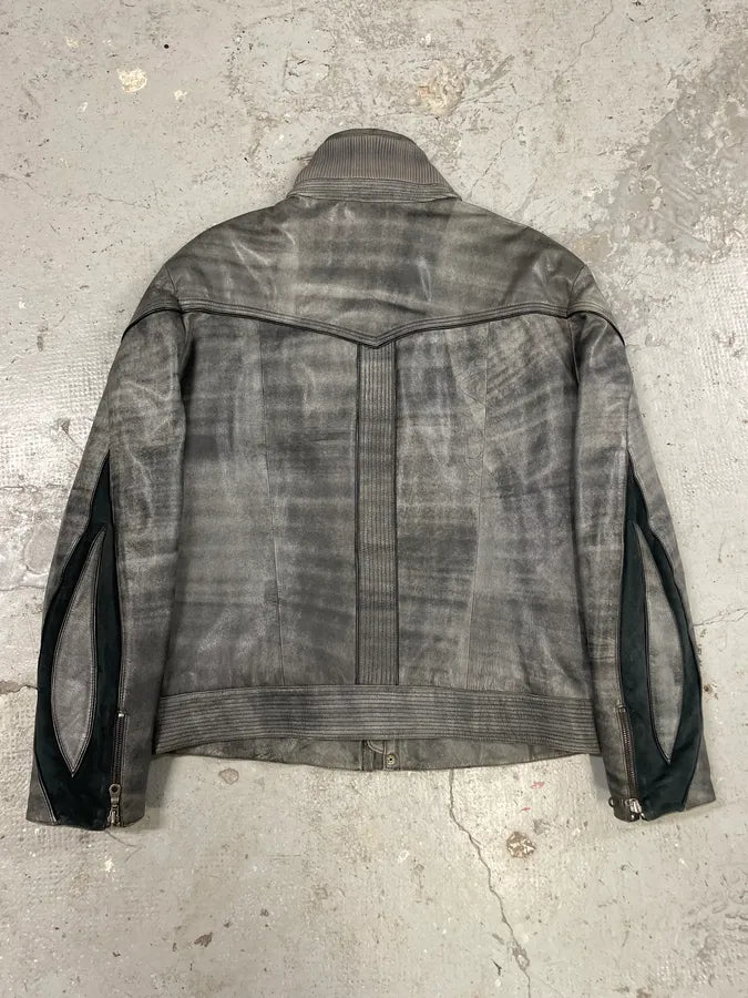 2000s Roberto Cavalli Eroded Grey Marble Effect Premium Leather Jacket (L) FIYsuDN 4