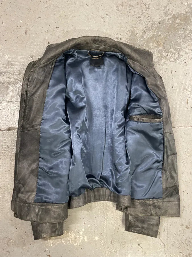 2000s Roberto Cavalli Eroded Grey Marble Effect Premium Leather Jacket (L) FIYsuDN 5