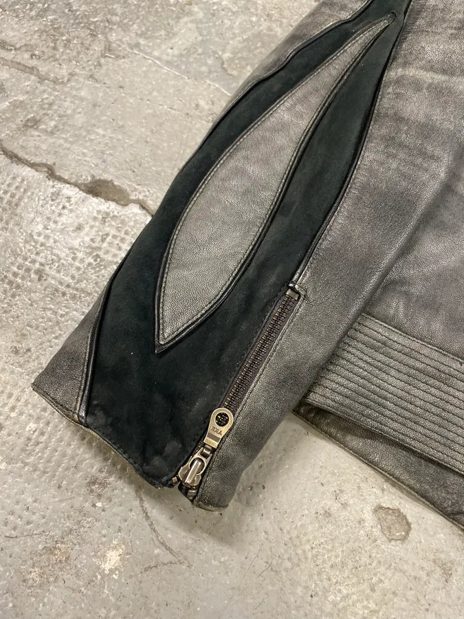 2000s Roberto Cavalli Eroded Grey Marble Effect Premium Leather Jacket (L) FIYsuDN 6