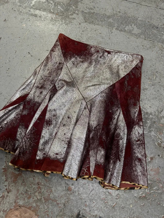2000s Roberto Cavalli Eroded Silver Brown Suede Leather Skirt BRGLxMX 2