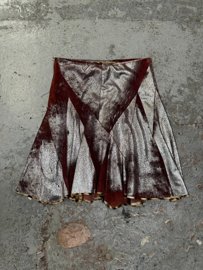2000s Roberto Cavalli Eroded Silver Brown Suede Leather Skirt BRGLxMX 5