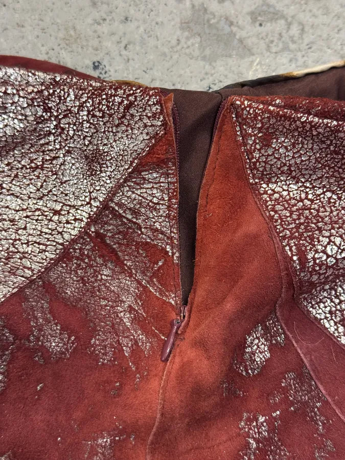 2000s Roberto Cavalli Eroded Silver Brown Suede Leather Skirt BRGLxMX 6