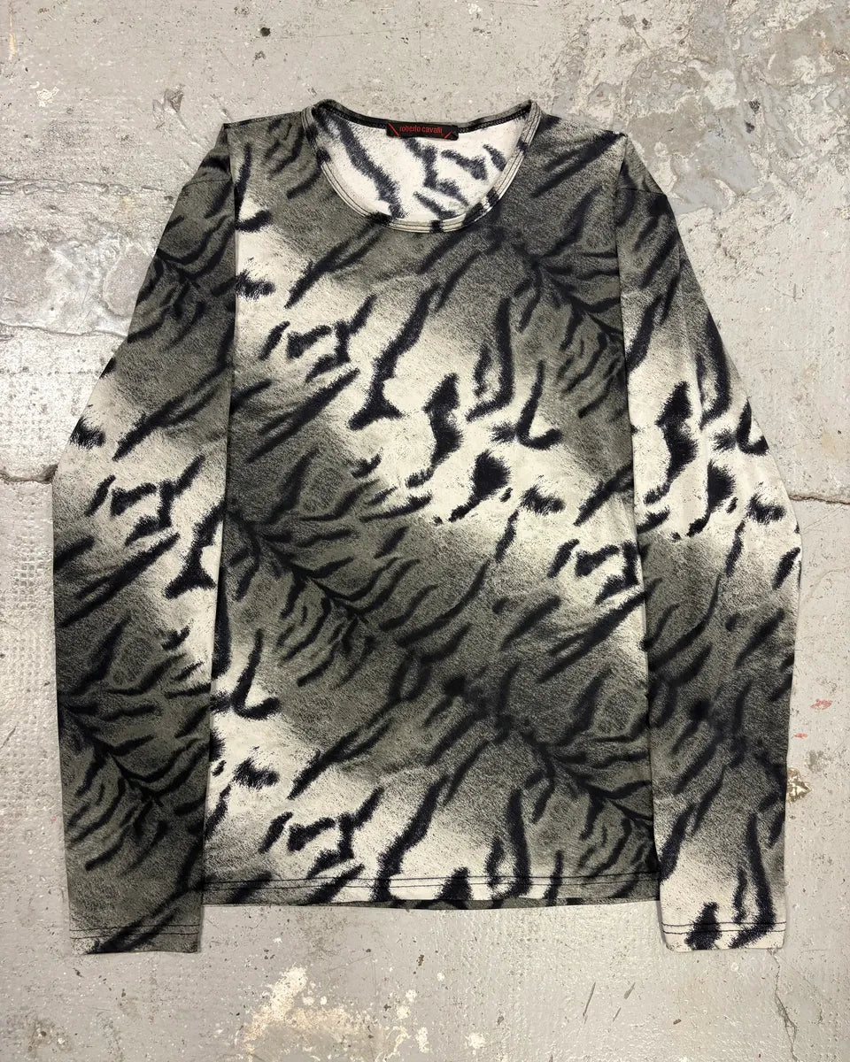 2000s Roberto Cavalli Extensible Savage Grey Longsleeves Top (S) sUUQZRd 0