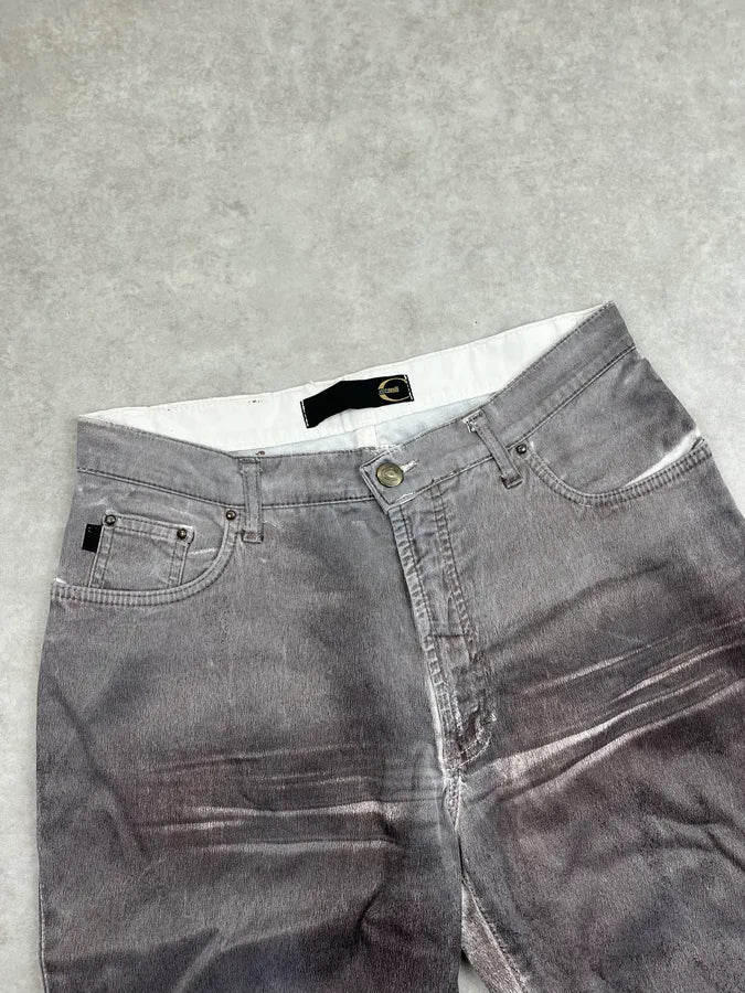 2000s Cavalli Faded Grey Overprint Bootcut Pants hQMJxhM 6