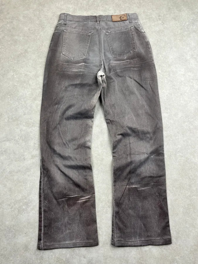 2000s Cavalli Faded Grey Overprint Bootcut Pants hQMJxhM 7