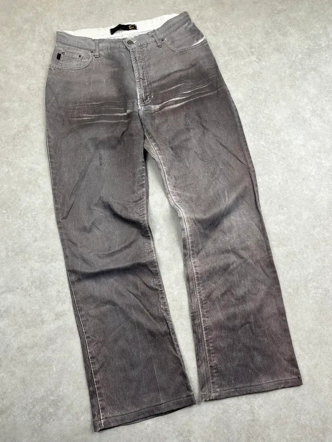 2000s Cavalli Faded Grey Overprint Bootcut Pants hQMJxhM 5