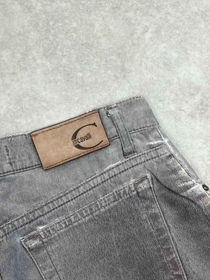 2000s Cavalli Faded Grey Overprint Bootcut Pants hQMJxhM 10