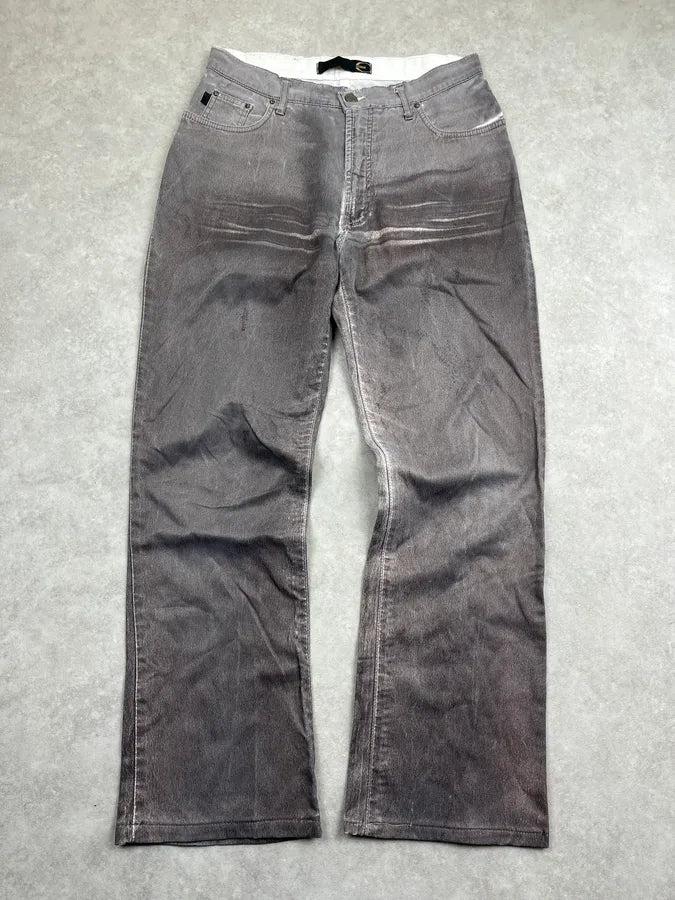 2000s Cavalli Faded Grey Overprint Bootcut Pants hQMJxhM 0