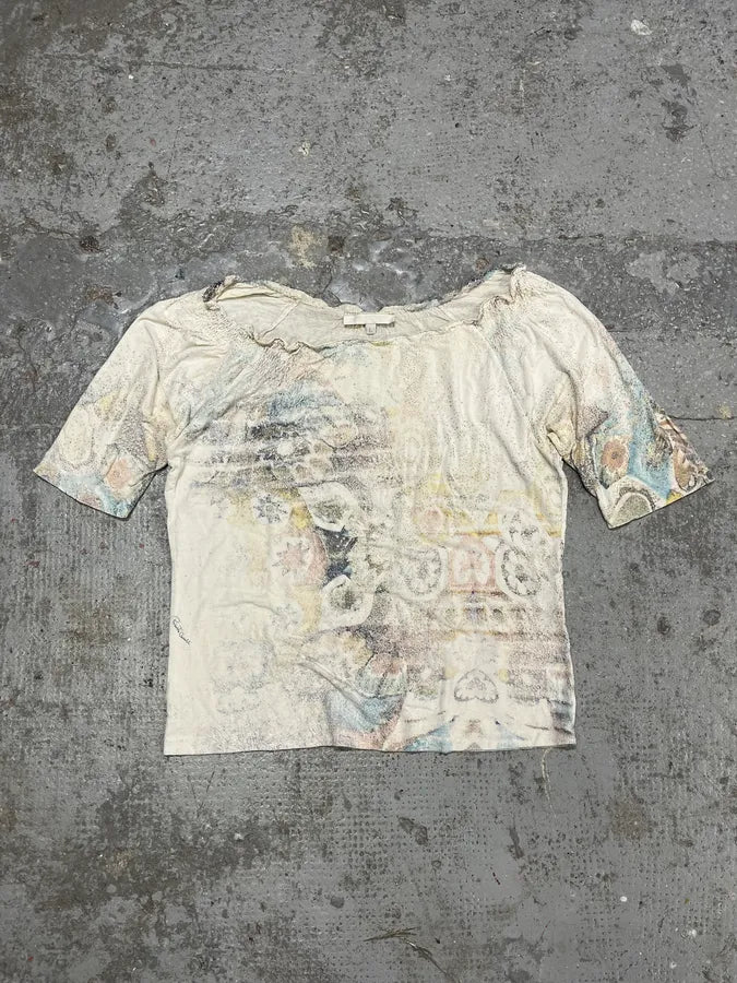 2000s Roberto Cavalli Faded Mosaic Print Wide Collar Top (S/M) UDyYIPE 1