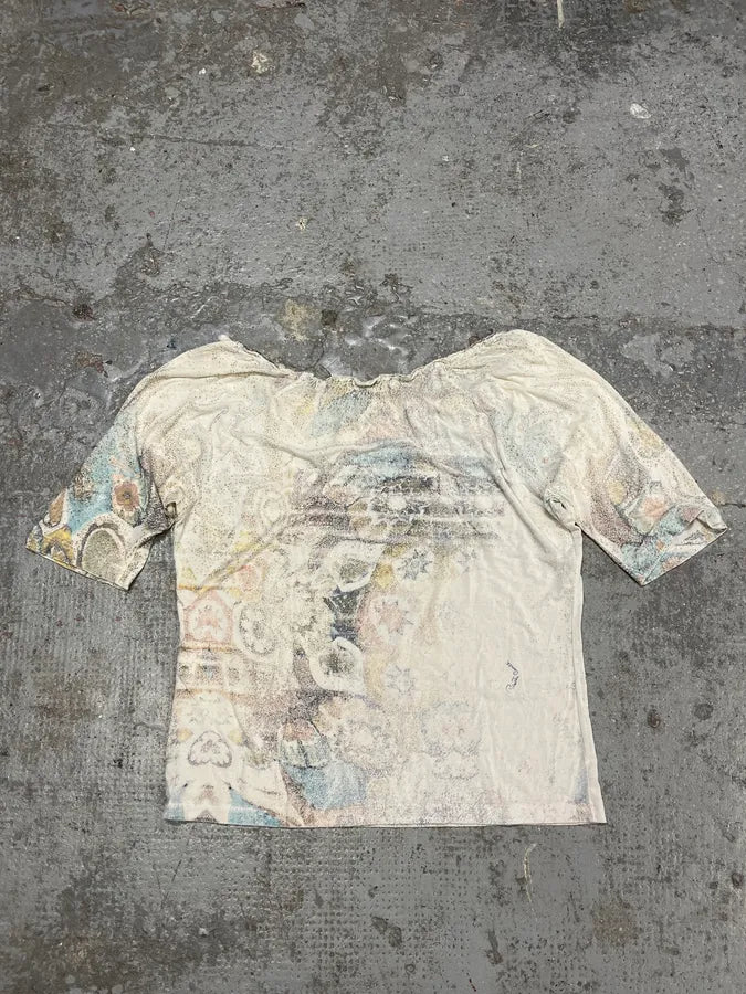 2000s Roberto Cavalli Faded Mosaic Print Wide Collar Top (S/M) UDyYIPE 5