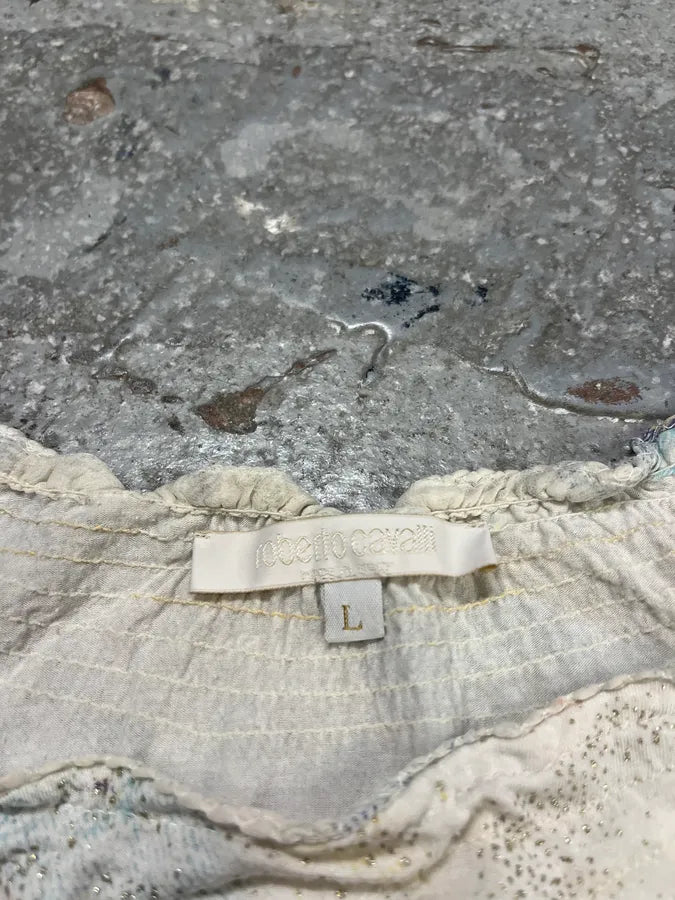 2000s Roberto Cavalli Faded Mosaic Print Wide Collar Top (S/M) UDyYIPE 6