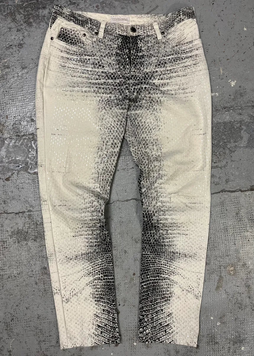 2000s Roberto Cavalli Faded Python Effect White Pants pqwvbgy 0