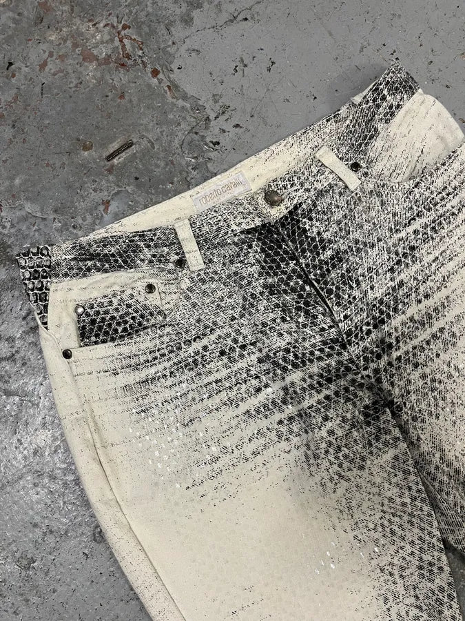 2000s Roberto Cavalli Faded Python Effect White Pants pqwvbgy 2