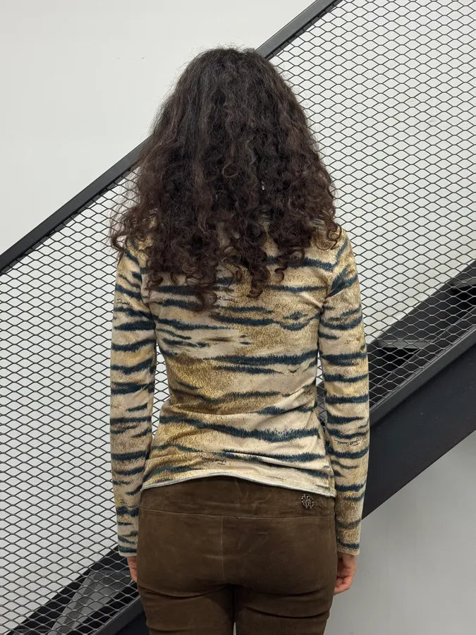 2000s Cavalli Beige Faded Zebra Longsleeve CxUPHQF 2
